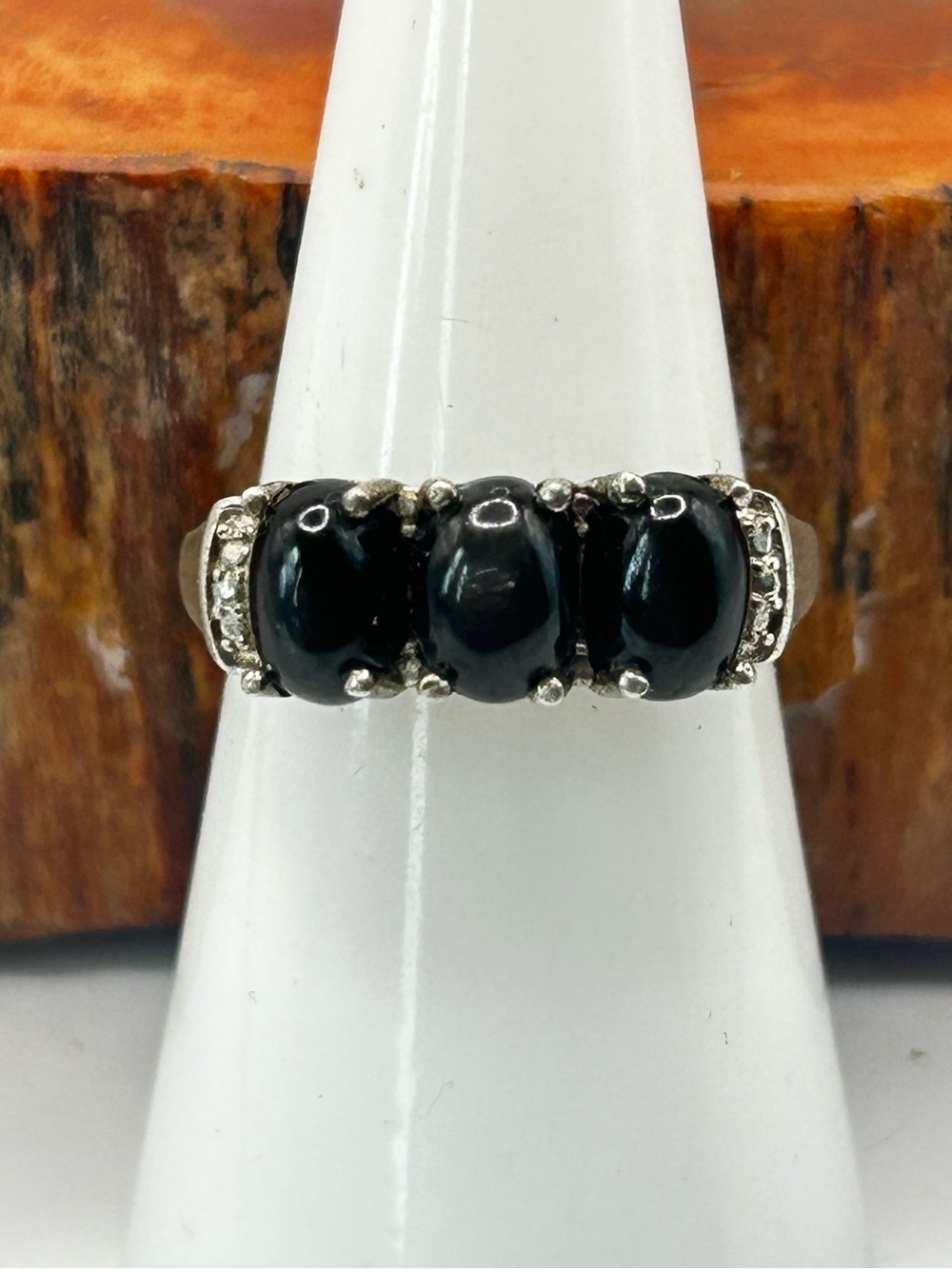 Sterling Silver Star Black Sapphire Ring - Size 7